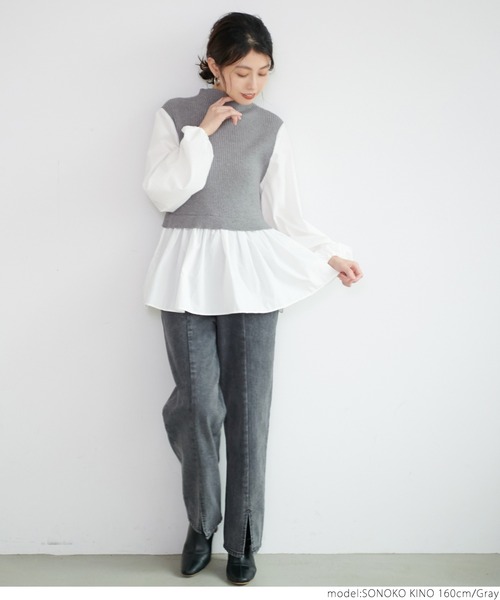 coca(coca)(コカ)の「ニットベストドッキング(シャツ/ブラウス・レディース・グレー/ブラック・ONE SIZE)」の9枚目の写真