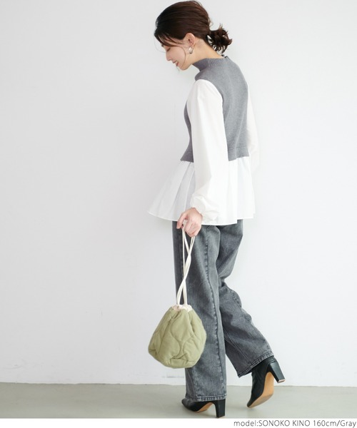 coca(coca)(コカ)の「ニットベストドッキング(シャツ/ブラウス・レディース・グレー/ブラック・ONE SIZE)」の12枚目の写真