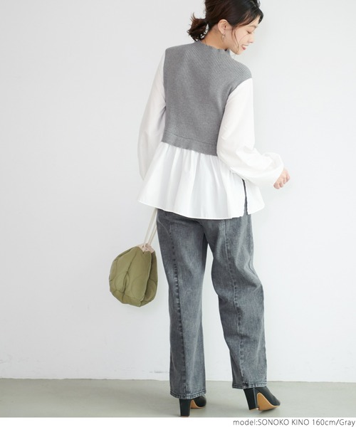 coca(coca)(コカ)の「ニットベストドッキング(シャツ/ブラウス・レディース・グレー/ブラック・ONE SIZE)」の14枚目の写真