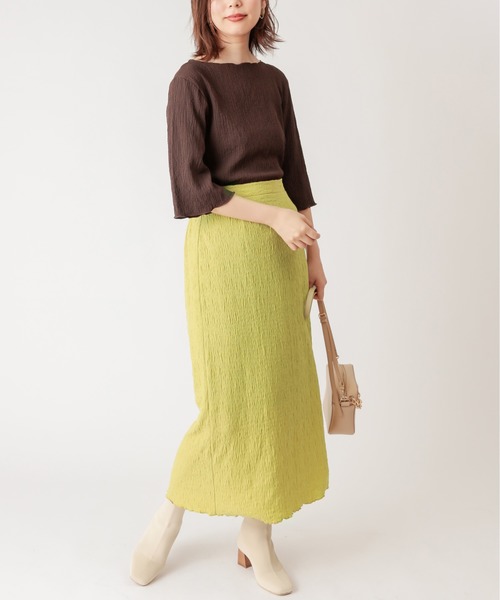 natural couture(ナチュラルクチュール)の「ぽこぽこIラインスカート(スカート・レディース・ブラック/ベージュ/オフホワイト/ライム・FREE)」の21枚目の写真