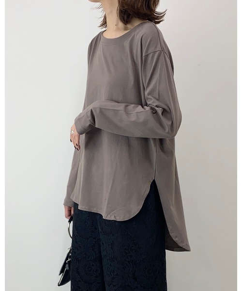 She's Closet（シーズクローゼット）の「ラウンドスリット長袖ロングtシャツ（Tシャツ/カットソー・レディース・ブラック/アイボリー/モカ/チャコール・FREE）」の13枚目の写真