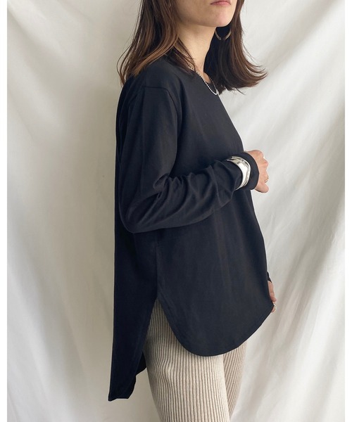 She's Closet（シーズクローゼット）の「ラウンドスリット長袖ロングtシャツ（Tシャツ/カットソー・レディース・ブラック/アイボリー/モカ/チャコール・FREE）」の14枚目の写真