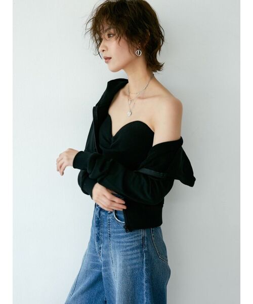 GYDA(ジェイダ)の「リブベアビスチェ(チューブトップ・レディース・ブラック/オフホワイト・FREE)」の8枚目の写真