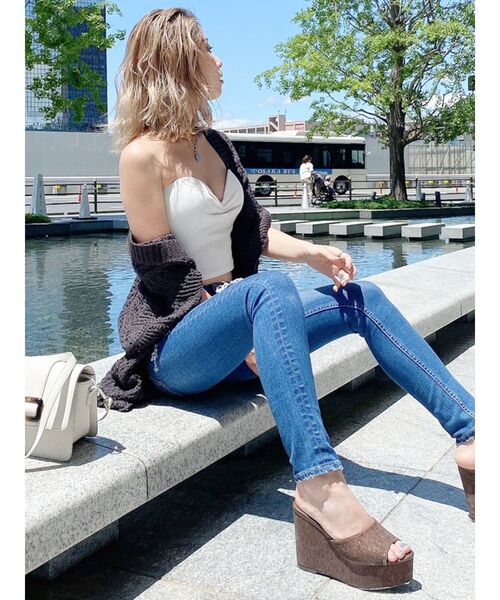 GYDA(ジェイダ)の「リブベアビスチェ(チューブトップ・レディース・ブラック/オフホワイト・FREE)」の14枚目の写真