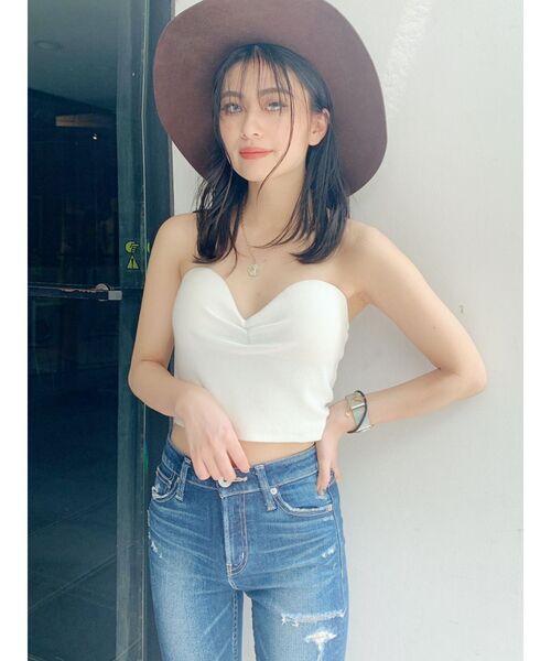 GYDA(ジェイダ)の「リブベアビスチェ(チューブトップ・レディース・ブラック/オフホワイト・FREE)」の15枚目の写真