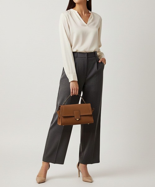 HALEINE（アレンヌ）の「[HALEINE]牛革レザーハンドバッグ（ハンドバッグ・レディース・ライトグレー/ブラック/チョコ/ピンクベージュ/レッド/ライトブラウン/アイボリー/グレー/キャメル・FREE）」の13枚目の写真