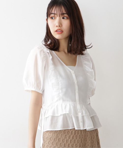 FREE'S MART（フリーズマート）の「◆前後2Wayシアー肩フリル半袖ブラウス（シャツ/ブラウス・レディース・ブラック/ホワイト/グリーン/イエロー・FREE）」の20枚目の写真