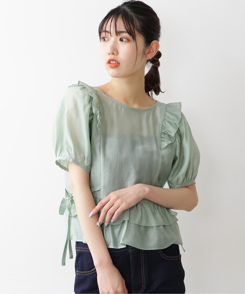 FREE'S MART（フリーズマート）の「◆前後2Wayシアー肩フリル半袖ブラウス（シャツ/ブラウス・レディース・ブラック/ホワイト/グリーン/イエロー・FREE）」の16枚目の写真