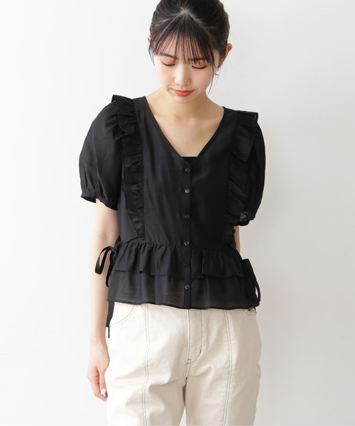 FREE'S MART（フリーズマート）の「◆前後2Wayシアー肩フリル半袖ブラウス（シャツ/ブラウス・レディース・ブラック/ホワイト/グリーン/イエロー・FREE）」の12枚目の写真