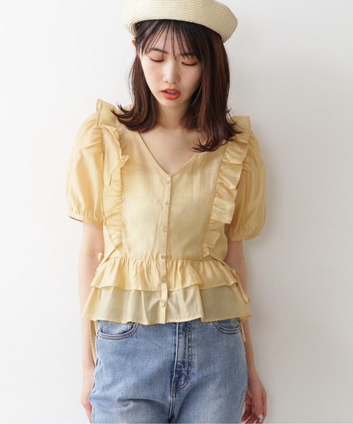 FREE'S MART（フリーズマート）の「◆前後2Wayシアー肩フリル半袖ブラウス（シャツ/ブラウス・レディース・ブラック/ホワイト/グリーン/イエロー・FREE）」の22枚目の写真