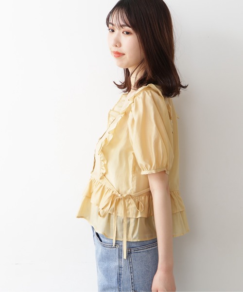 FREE'S MART（フリーズマート）の「◆前後2Wayシアー肩フリル半袖ブラウス（シャツ/ブラウス・レディース・ブラック/ホワイト/グリーン/イエロー・FREE）」の21枚目の写真