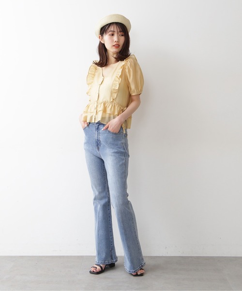 FREE'S MART（フリーズマート）の「◆前後2Wayシアー肩フリル半袖ブラウス（シャツ/ブラウス・レディース・ブラック/ホワイト/グリーン/イエロー・FREE）」の13枚目の写真