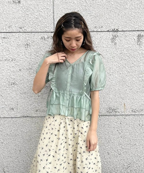 FREE'S MART（フリーズマート）の「◆前後2Wayシアー肩フリル半袖ブラウス（シャツ/ブラウス・レディース・ブラック/ホワイト/グリーン/イエロー・FREE）」の7枚目の写真