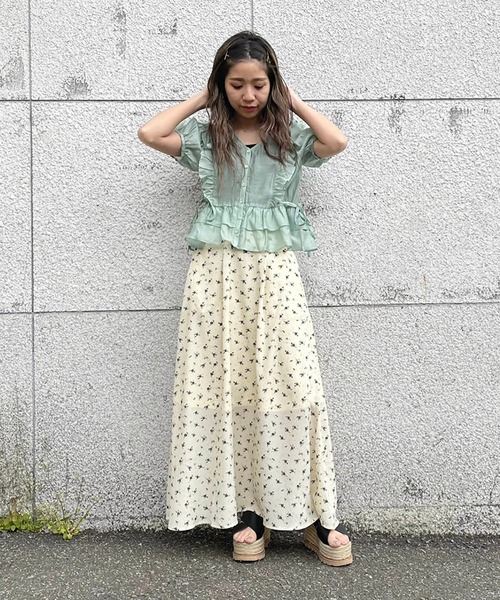 FREE'S MART（フリーズマート）の「◆前後2Wayシアー肩フリル半袖ブラウス（シャツ/ブラウス・レディース・ブラック/ホワイト/グリーン/イエロー・FREE）」の8枚目の写真