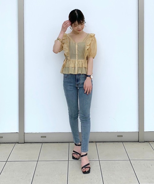 FREE'S MART（フリーズマート）の「◆前後2Wayシアー肩フリル半袖ブラウス（シャツ/ブラウス・レディース・ブラック/ホワイト/グリーン/イエロー・FREE）」の10枚目の写真