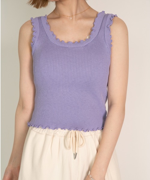 yuue' ( wear )（ユーイ）の「フリルニットタンクトップ（タンクトップ・レディース・ホワイト/ブラック/パープル/カーキ・FREE）」の4枚目の写真