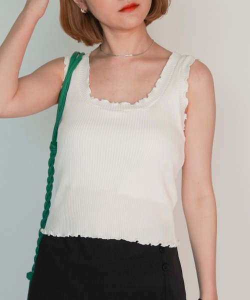 yuue' ( wear )（ユーイ）の「フリルニットタンクトップ（タンクトップ・レディース・ホワイト/ブラック/パープル/カーキ・FREE）」の2枚目の写真