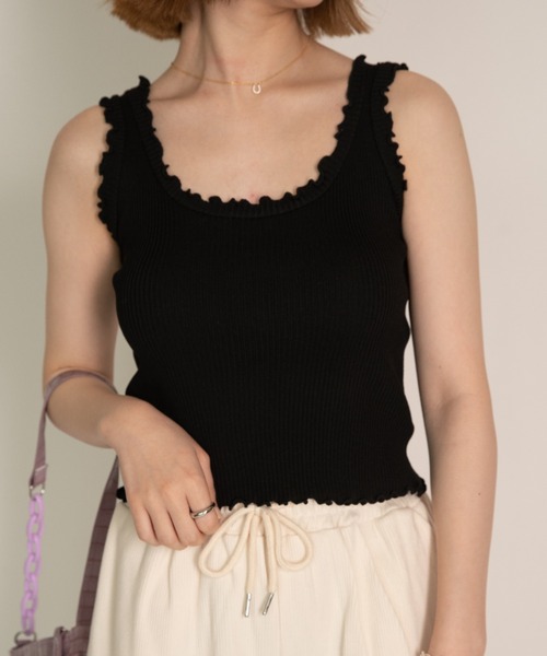 yuue' ( wear )（ユーイ）の「フリルニットタンクトップ（タンクトップ・レディース・ホワイト/ブラック/パープル/カーキ・FREE）」の3枚目の写真