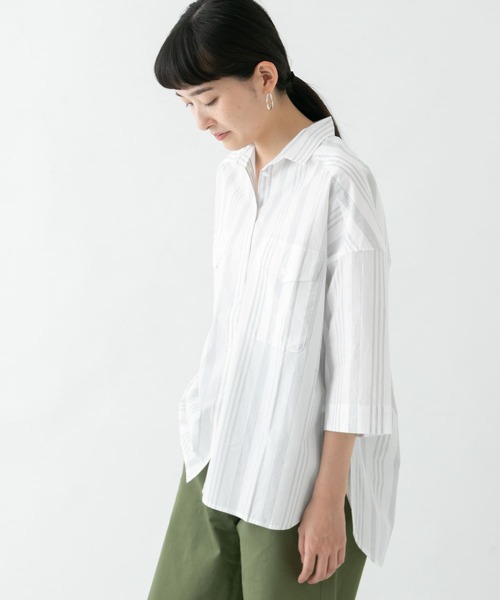 WORK NOT WORK URBAN RESEARCH（ワークノットワークアーバンリサーチ）の「スーピマコットンタイプライタービッグシャツ∴（シャツ/ブラウス・レディース・ストライプ/チェック・FREE）」の2枚目の写真