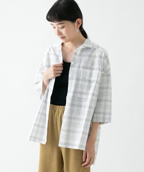 WORK NOT WORK URBAN RESEARCH（ワークノットワークアーバンリサーチ）の「スーピマコットンタイプライタービッグシャツ∴（シャツ/ブラウス・レディース・ストライプ/チェック・FREE）」の7枚目の写真