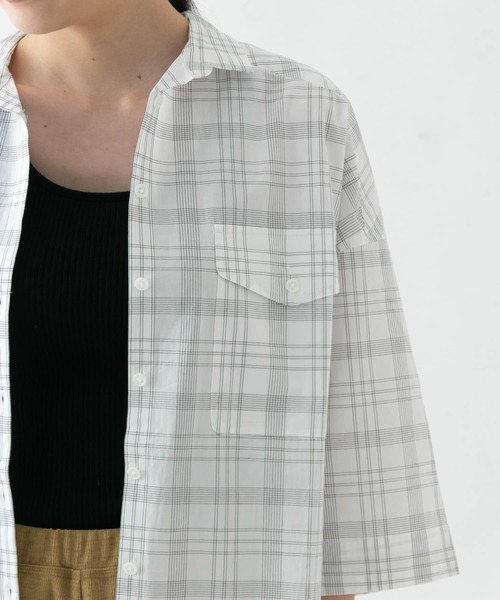 WORK NOT WORK URBAN RESEARCH（ワークノットワークアーバンリサーチ）の「スーピマコットンタイプライタービッグシャツ∴（シャツ/ブラウス・レディース・ストライプ/チェック・FREE）」の19枚目の写真