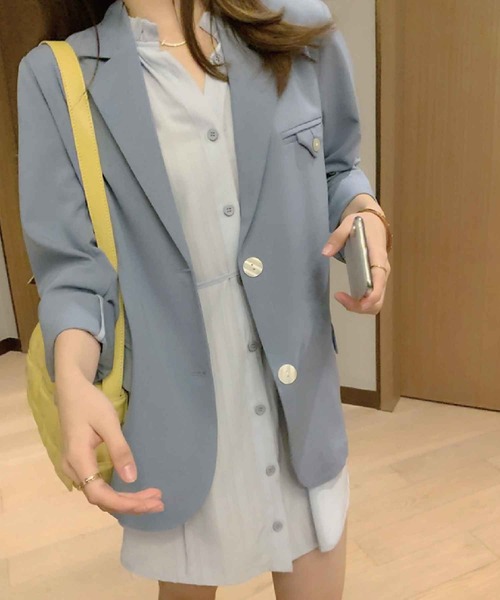 meJane（ミージェーン）の「テーラードジャケット&ショートパンツセットアップ【ZOZOTOWN限定】（セットアップ・レディース・ブルー/アイボリー・S/M）」の10枚目の写真