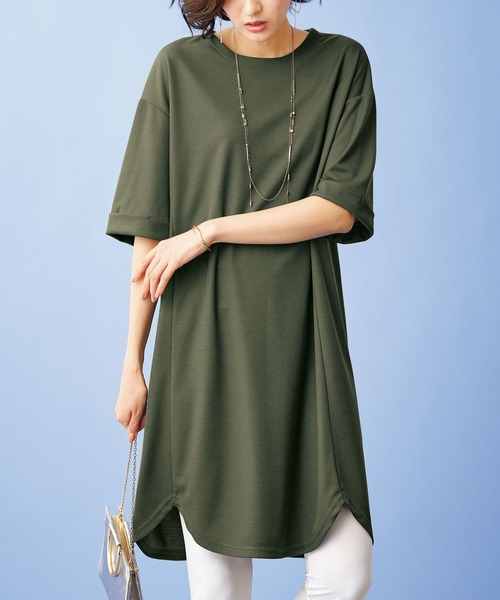 BELLUNA PLUS（ベルーナ）の「かのこ素材切替デザインワンピース（ワンピース・レディース・ブラック/ベージュ/カーキ/ターコイズブルー/レンガ・MEDIUM/LARGE/X-LARGE）」の3枚目の写真