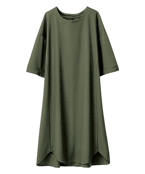 BELLUNA PLUS（ベルーナ）の「かのこ素材切替デザインワンピース（ワンピース・レディース・ブラック/ベージュ/カーキ/ターコイズブルー/レンガ・MEDIUM/LARGE/X-LARGE）」の6枚目の写真