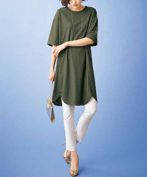 BELLUNA PLUS（ベルーナ）の「かのこ素材切替デザインワンピース（ワンピース・レディース・ブラック/ベージュ/カーキ/ターコイズブルー/レンガ・MEDIUM/LARGE/X-LARGE）」の16枚目の写真