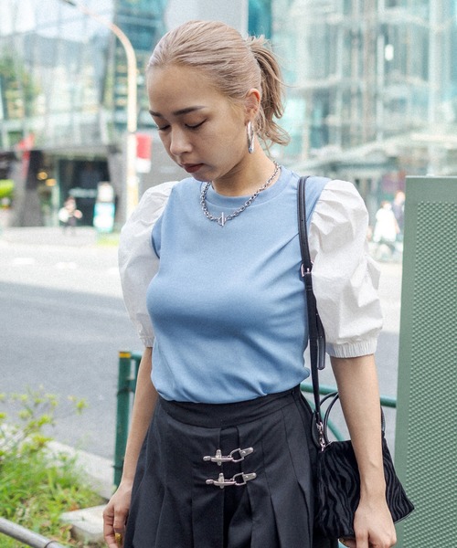 RASVOA(ラスボア)の「ジゴスリーブトップス(Tシャツ/カットソー・レディース・ブルー/ブラック・FREE)」の3枚目の写真