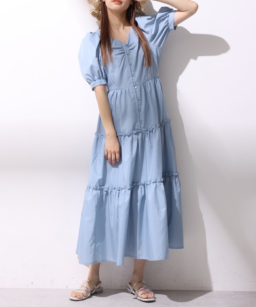 ANAY ティアードロングワンピース セール】 幾何ドット ワンピース （ロング・マキシ丈ワンピース
