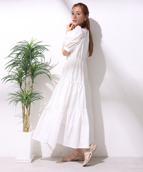 ANAY ティアードロングワンピース セール】 幾何ドット ワンピース （ロング・マキシ丈ワンピース
