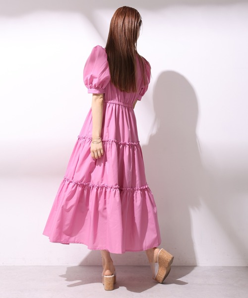 ピンク ロングワンピース instock]【RANS】ロング/ドレス/ワンピース/ピンク/フロント