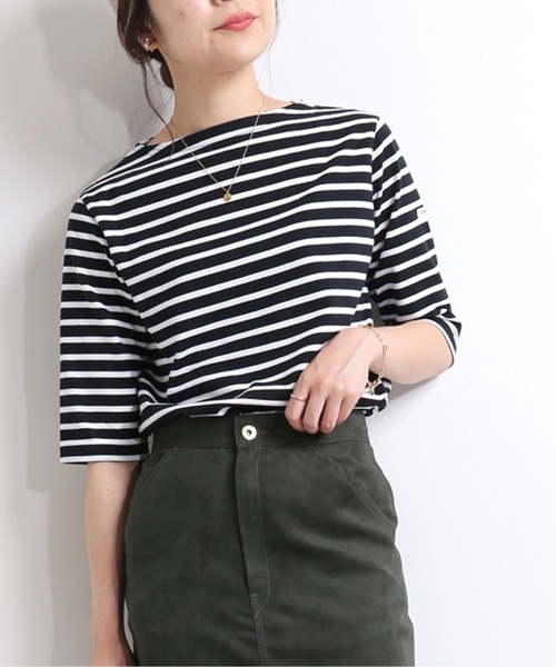 SLOBE IENA（スローブイエナ）の「【ORCIVAL/オーシバル】BOAT NECK P.O HALF SLEEVE カットソー【手洗い可】 ◆（Tシャツ/カットソー・レディース・ブラック/グリーン/ネイビー・FREE）」の2枚目の写真