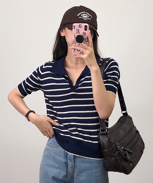 セール】ニットボーダー半袖ポロシャツ ストライプ Tシャツ polo