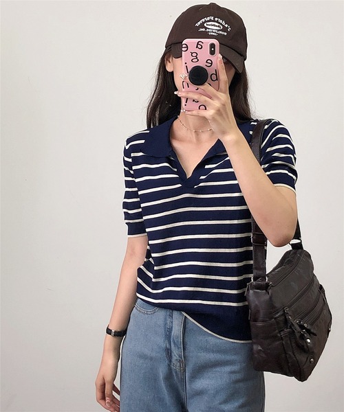 セール】ニットボーダー半袖ポロシャツ ストライプ Tシャツ polo