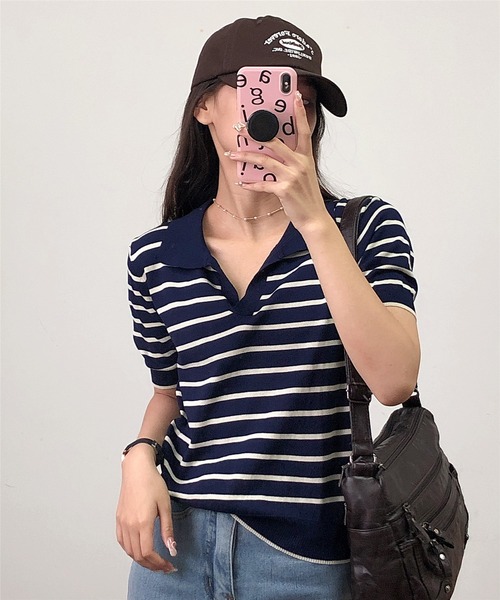 セール】ニットボーダー半袖ポロシャツ ストライプ Tシャツ polo