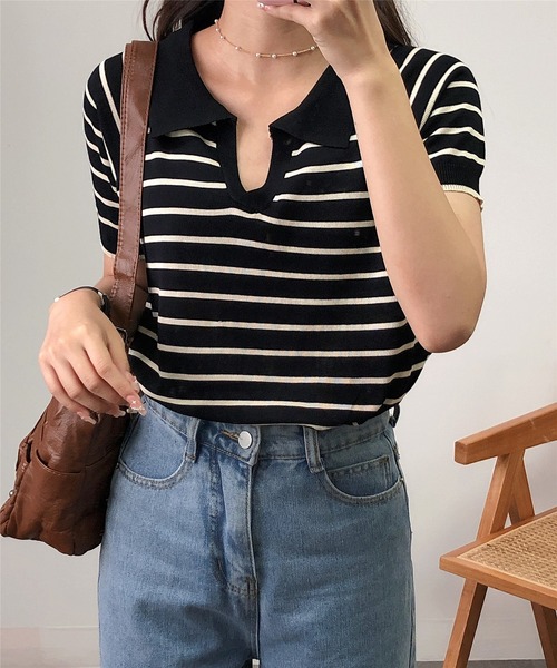 セール】ニットボーダー半袖ポロシャツ ストライプ Tシャツ polo