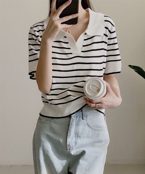 よ*し様 and per se ストライプポロシャツ よ*し様 and per se ストライプポロシャツ