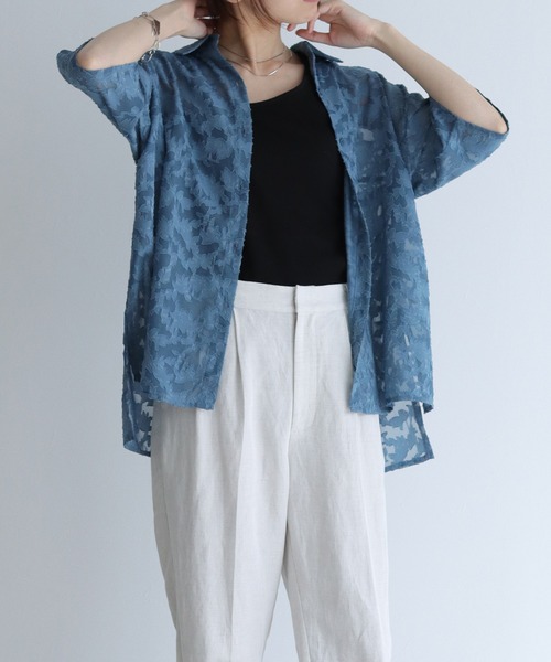 Lant Kalte（ラントカルテ）の「【Lant Kalte】ジャガードレースルーズシャツ（シャツ/ブラウス・レディース・ホワイト/ブラック/ブルー・MEDIUM）」の3枚目の写真