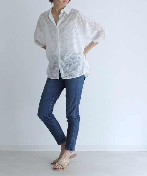 Lant Kalte（ラントカルテ）の「【Lant Kalte】ジャガードレースルーズシャツ（シャツ/ブラウス・レディース・ホワイト/ブラック/ブルー・MEDIUM）」の4枚目の写真