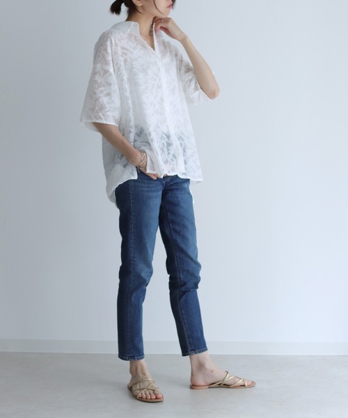 Lant Kalte（ラントカルテ）の「【Lant Kalte】ジャガードレースルーズシャツ（シャツ/ブラウス・レディース・ホワイト/ブラック/ブルー・MEDIUM）」の5枚目の写真