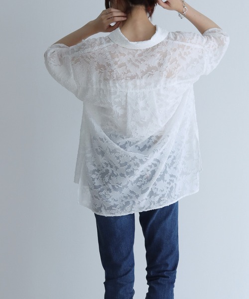 Lant Kalte（ラントカルテ）の「【Lant Kalte】ジャガードレースルーズシャツ（シャツ/ブラウス・レディース・ホワイト/ブラック/ブルー・MEDIUM）」の8枚目の写真