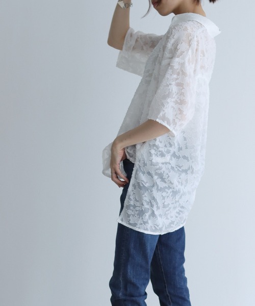 Lant Kalte（ラントカルテ）の「【Lant Kalte】ジャガードレースルーズシャツ（シャツ/ブラウス・レディース・ホワイト/ブラック/ブルー・MEDIUM）」の9枚目の写真