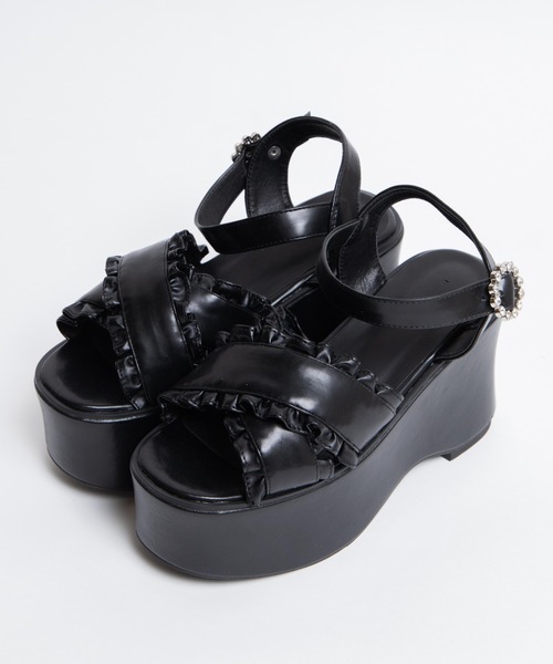 WEGO(ウィゴー)の「WEGO/クロスフリル厚底サンダル(サンダル・レディース・ブラック・MEDIUM/LARGE)」の11枚目の写真