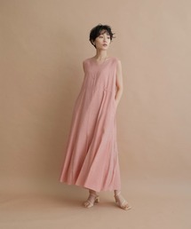CADUNE／サイドシャーリングワンピース ノースリーブVネック ピンクマキシ丈 CADUNE／サイドシャーリングワンピース ノースリーブVネック