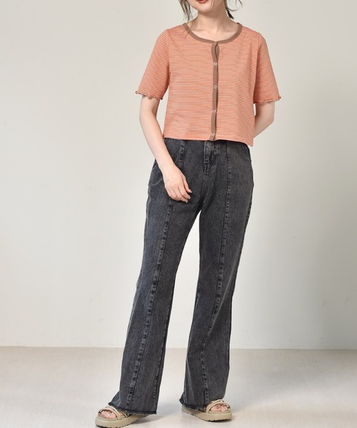 RETRO GIRL(レトロガール)の「ハイウエストフレアパンツ(デニムパンツ・レディース・ケミカルウォッシュ/ブラック/オフホワイト/インディゴブルー・FREE)」の17枚目の写真