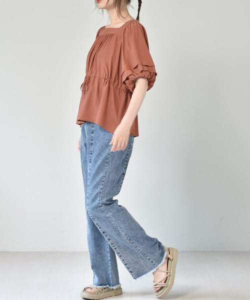 RETRO GIRL(レトロガール)の「ハイウエストフレアパンツ(デニムパンツ・レディース・ケミカルウォッシュ/ブラック/オフホワイト/インディゴブルー・FREE)」の15枚目の写真