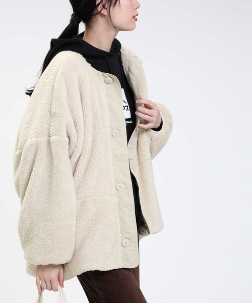 CAMP7(キャンプセブン)の「【CAMP7】切り替えボアブルゾン(その他アウター・レディース・ホワイト/ベージュ/ダークグレー・L)」の7枚目の写真