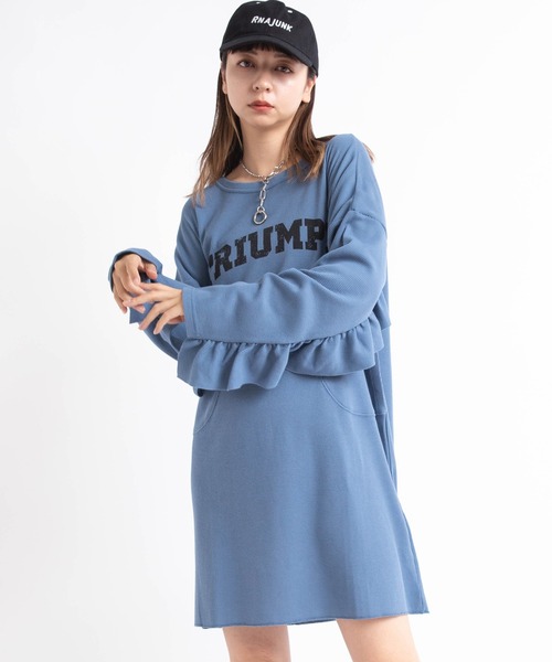 RNA（アールエヌエー）の「M1712 フリルデコワッフルワンピース（チュニック・レディース・ブラック/ブルー/キナリ・MEDIUM）」の5枚目の写真